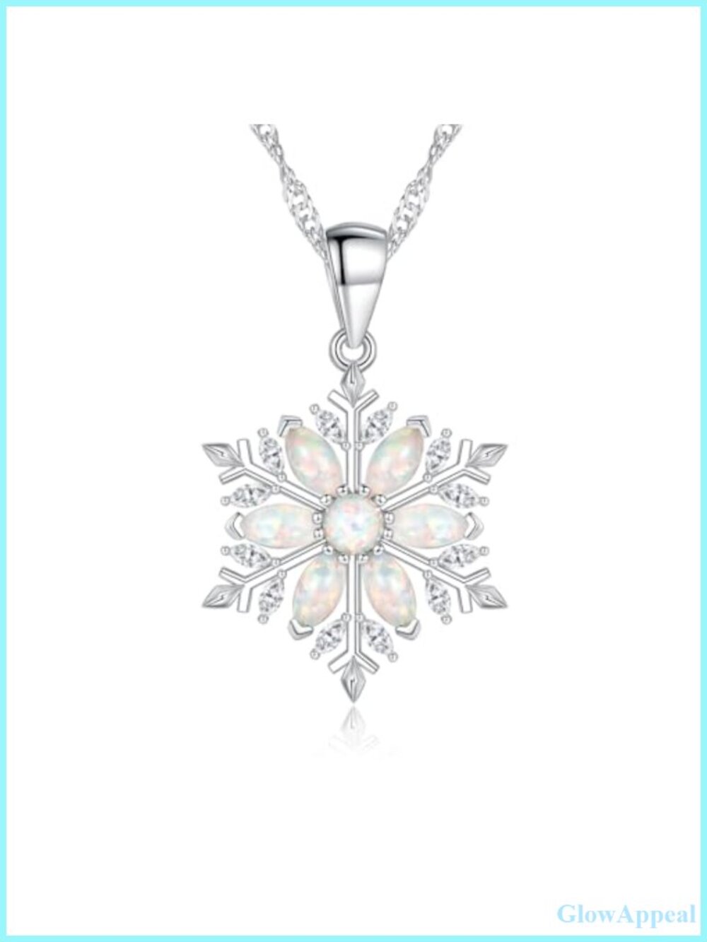 14K White Gold Plated Snowflake Pendant Necklace Created White Opal